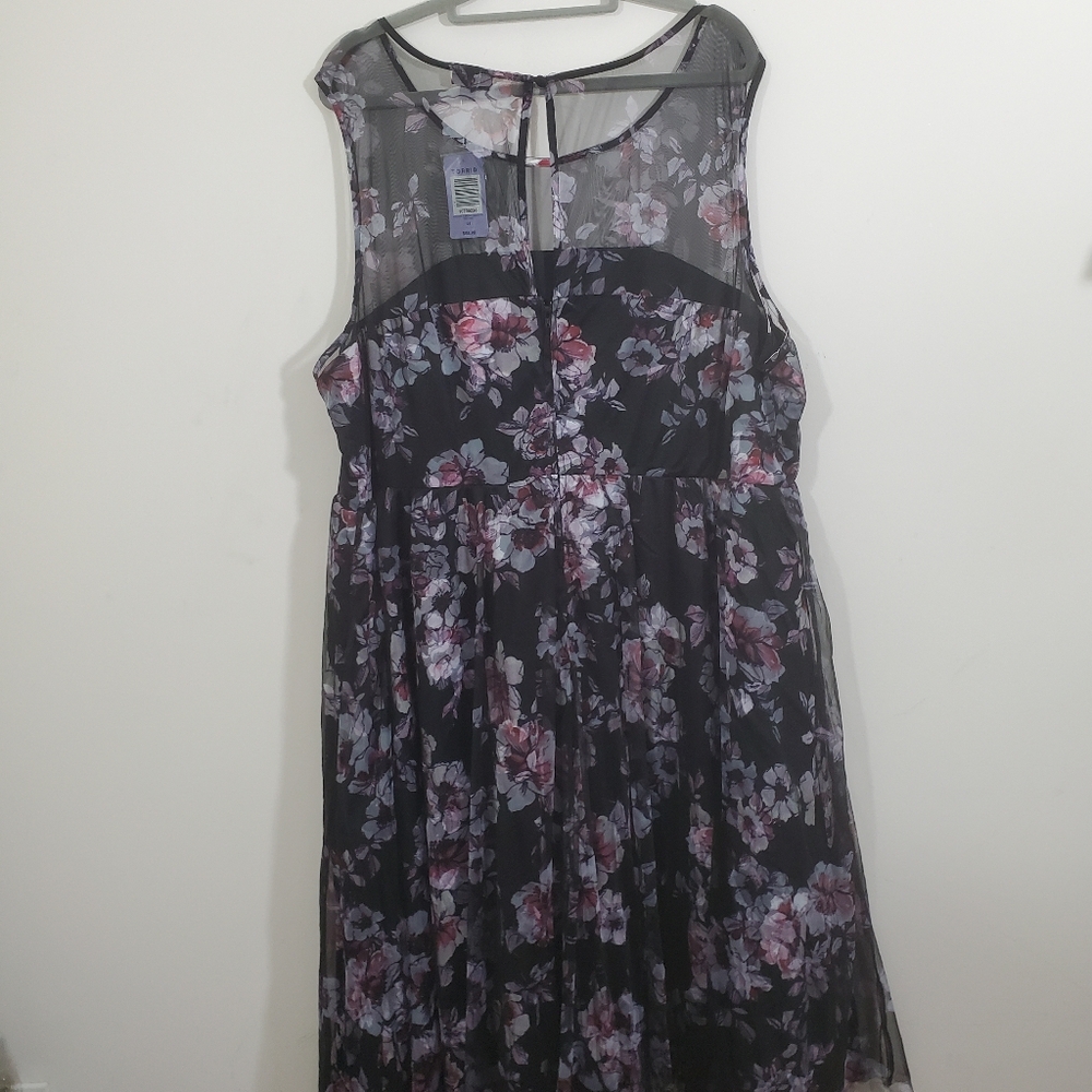 NWT Torrid Floral Mesh Illusion Midi Dress Black Dark Floral Size 26 Plus Boho - Picture 8 of 13